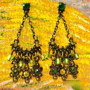 1928 brand green stone drop earrings elegant pierced ears